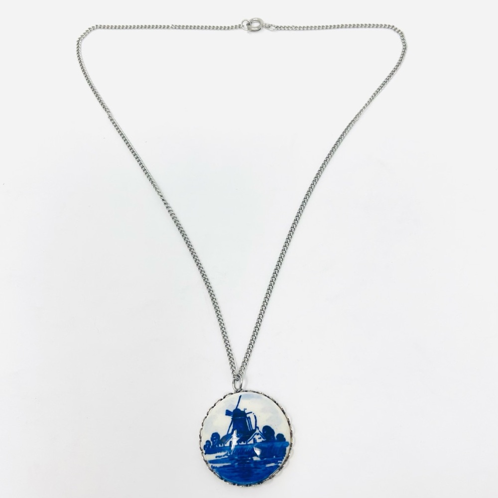 Vintage Delft Windmill Necklace, Dutch